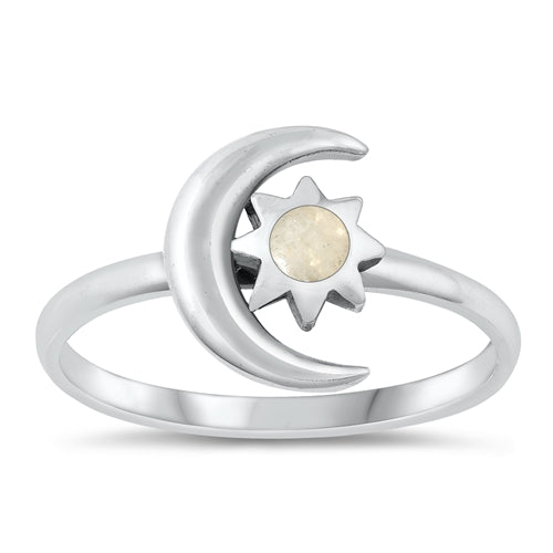 Sterling Silver Oxidized Moon And Star Moonstone Ring Face Height-12mm