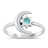 Sterling Silver Oxidized Moon And Star Genuine Turquoise Stone Ring Face Height-12mm