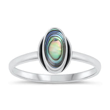 Load image into Gallery viewer, Sterling Silver Oxidized Oval Abalone Shell Stone Ring Face Height-10.5mm