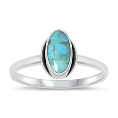 Sterling Silver Oxidized Oval Genuine Turquoise Stone Ring Face Height-10.5mm