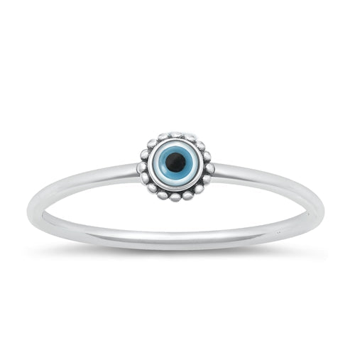 Sterling Silver Oxidized Mother of Pearl Evil Eye Ring