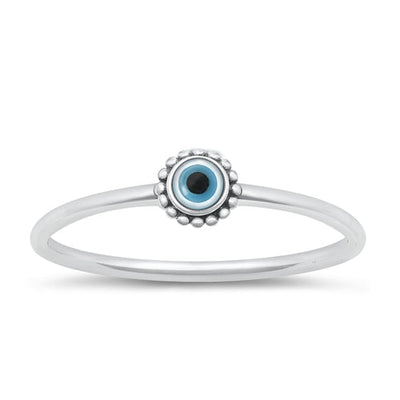 Sterling Silver Oxidized Mother of Pearl Evil Eye Ring