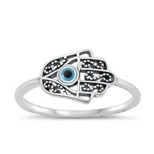 Load image into Gallery viewer, sterling-silver-oxidized-mother-of-pearl-hamsa-and-evil-eye-ring