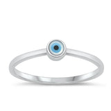 Sterling Silver Rhodium Plated Evil Eye Mother Of Pearl Ring Face Height-3.8mm