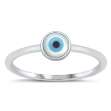 Load image into Gallery viewer, Sterling Silver Rhodium Plated Round Evil Eye Mother Of Pearl Ring Face Height-4.7mm