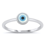 Sterling Silver Rhodium Plated Round Evil Eye Mother Of Pearl Ring Face Height-4.7mm