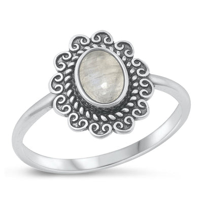 Sterling Silver Oxidized Celtic Oval Moonstone Ring Face Height-14mm