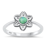 Sterling Silver Oxidized Mandala Genuine Turquoise Stone Ring Face Height-10.9mm