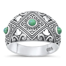 Load image into Gallery viewer, Sterling Silver Oxidized Bali Genuine Turquoise Stone Ring Face Height-14.1mm