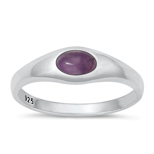 Sterling Silver Polished Genuine Amethyst Stone Ring Face Height-6.1mm