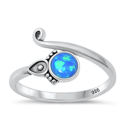 Sterling Silver Oxidized Blue Lab Opal Ring Face Height-11.5mm