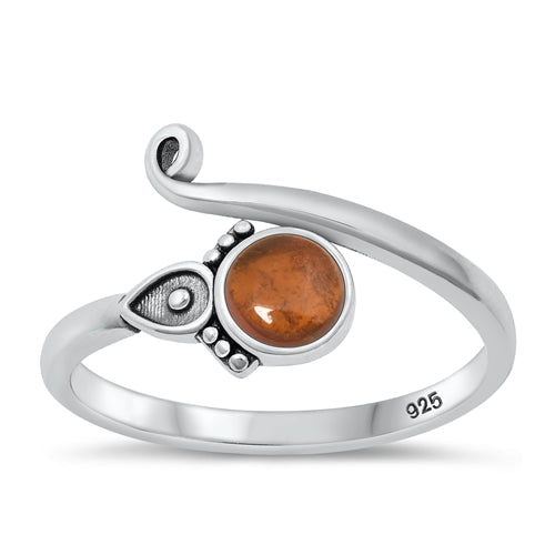 Sterling Silver Oxidized Bali Genuine Garnet Stone Ring Face Height-11.5mm