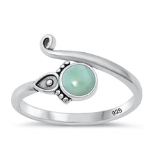 Load image into Gallery viewer, Sterling Silver Oxidized Bali Genuine Larimar Stone Ring Face Height-11.5mm