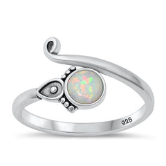 Sterling Silver Oxidized White Lab Opal Ring Face Height-11.5mm