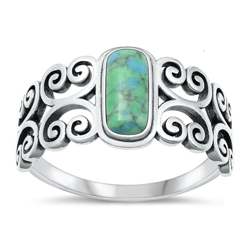 Sterling Silver Oxidized Celtic Genuine Turquoise Stone Ring Face Height-11.7mm