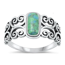 Load image into Gallery viewer, Sterling Silver Oxidized Celtic Genuine Turquoise Stone Ring Face Height-11.7mm