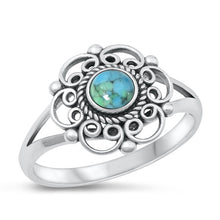 Load image into Gallery viewer, Sterling Silver Oxidized Flower Genuine Turquoise Stone Ring Face Height-14.2mm