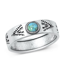 Load image into Gallery viewer, Sterling Silver Oxidized Genuine Turquoise Stone Ring Face Height-6mm