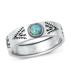 Sterling Silver Oxidized Genuine Turquoise Stone Ring Face Height-6mm