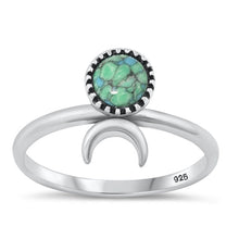 Load image into Gallery viewer, Sterling Silver Oxidized Moon Genuine Turquoise Stone Ring Face Height-12.6mm
