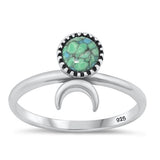 Sterling Silver Oxidized Moon Genuine Turquoise Stone Ring Face Height-12.6mm