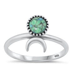 Sterling Silver Oxidized Moon Genuine Turquoise Stone Ring Face Height-12.6mm