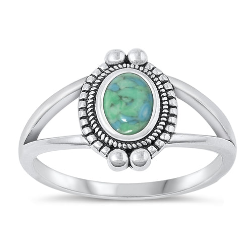 Sterling Silver Oxidized Oval Genuine Turquoise Stone Ring Face Height-13.4mm