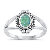 Sterling Silver Oxidized Oval Genuine Turquoise Stone Ring Face Height-13.4mm