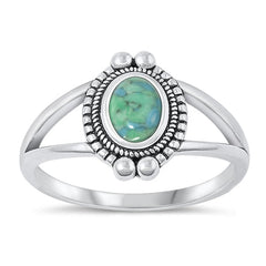 Sterling Silver Oxidized Oval Genuine Turquoise Stone Ring Face Height-13.4mm
