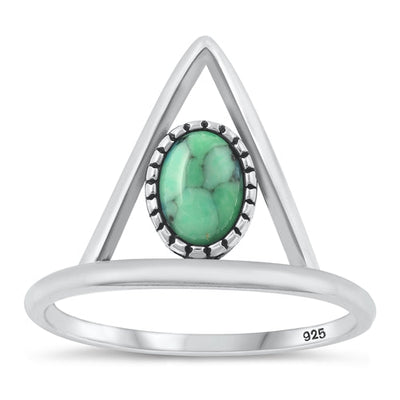 Sterling Silver Oxidized Triangle Genuine Turquoise Stone Ring Face Height-15.5mm