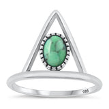 Sterling Silver Oxidized Triangle Genuine Turquoise Stone Ring Face Height-15.5mm