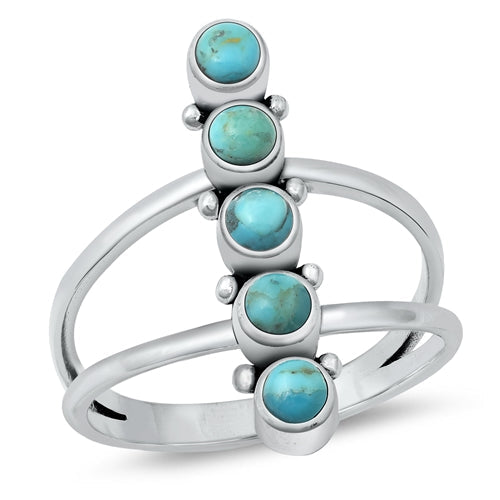 Sterling Silver Oxidized Genuine Turquoise Stone Ring Face Height-27.2mm