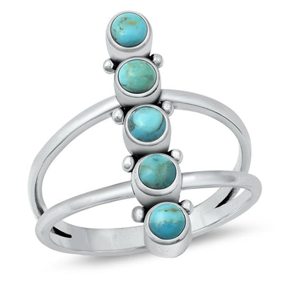 Sterling Silver Oxidized Genuine Turquoise Stone Ring Face Height-27.2mm