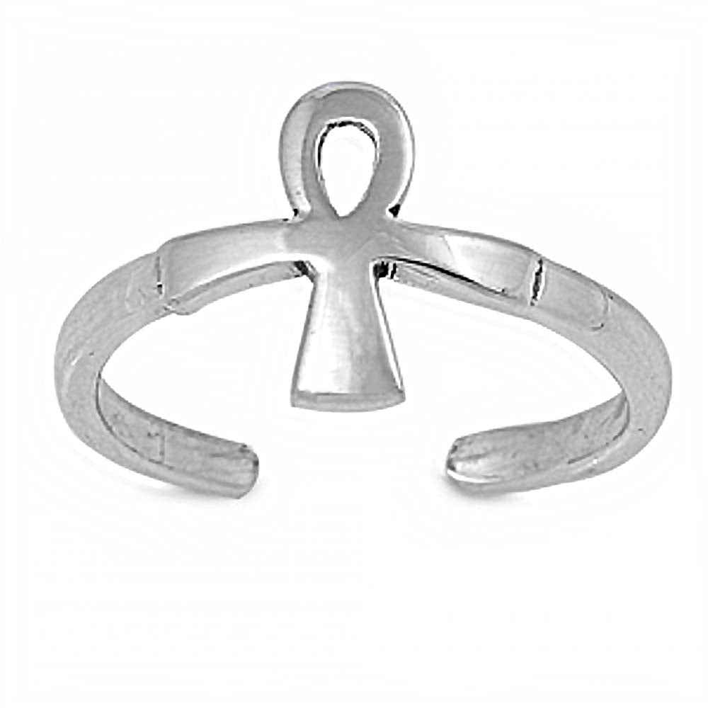 Sterling Silver with Fancy Ankh Design Toe RingAnd Width 10 MM