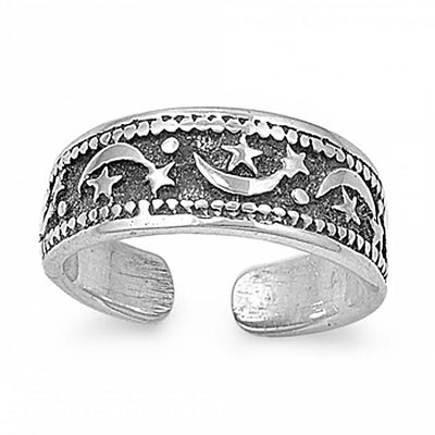 Sterling Silver Moon and Star shape Toe Ring AndWidth 9mm