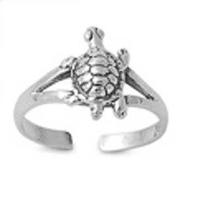 Sterling Silver Fancy Turtle Toe RingAnd Face Height 10 MM