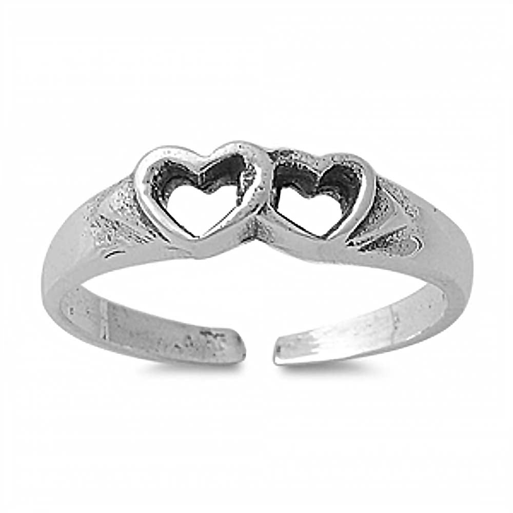 Sterling Silver Stylish Twin Heart Design Toe Ring with Band Width of 4MM