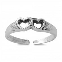 Load image into Gallery viewer, Sterling Silver Stylish Twin Heart Design Toe Ring with Band Width of 4MM