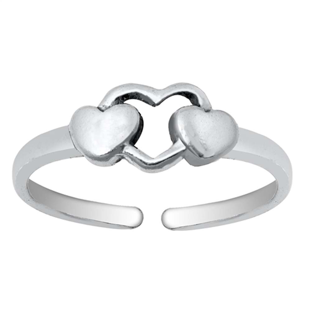 Sterling Silver Fancy Triple Hearts Toe RingAndFace Height 5 MM