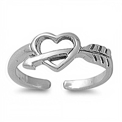 Sterling Silver Fancy Heart with Arrow Toe RingAnd Face Height 7 MM