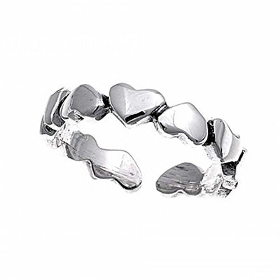 Sterling Silver Classy Hearts Toe RingAnd Band Width 3 MM