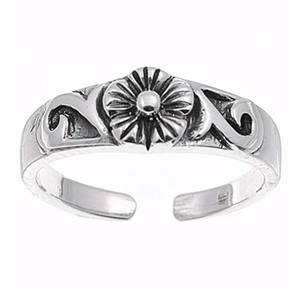 Sterling Silver Classy Plumeria Carved Toe RingAnd Face Height 6 MM