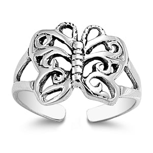 Sterling Silver Oxidized Butterfly Toe Ring-11 mm