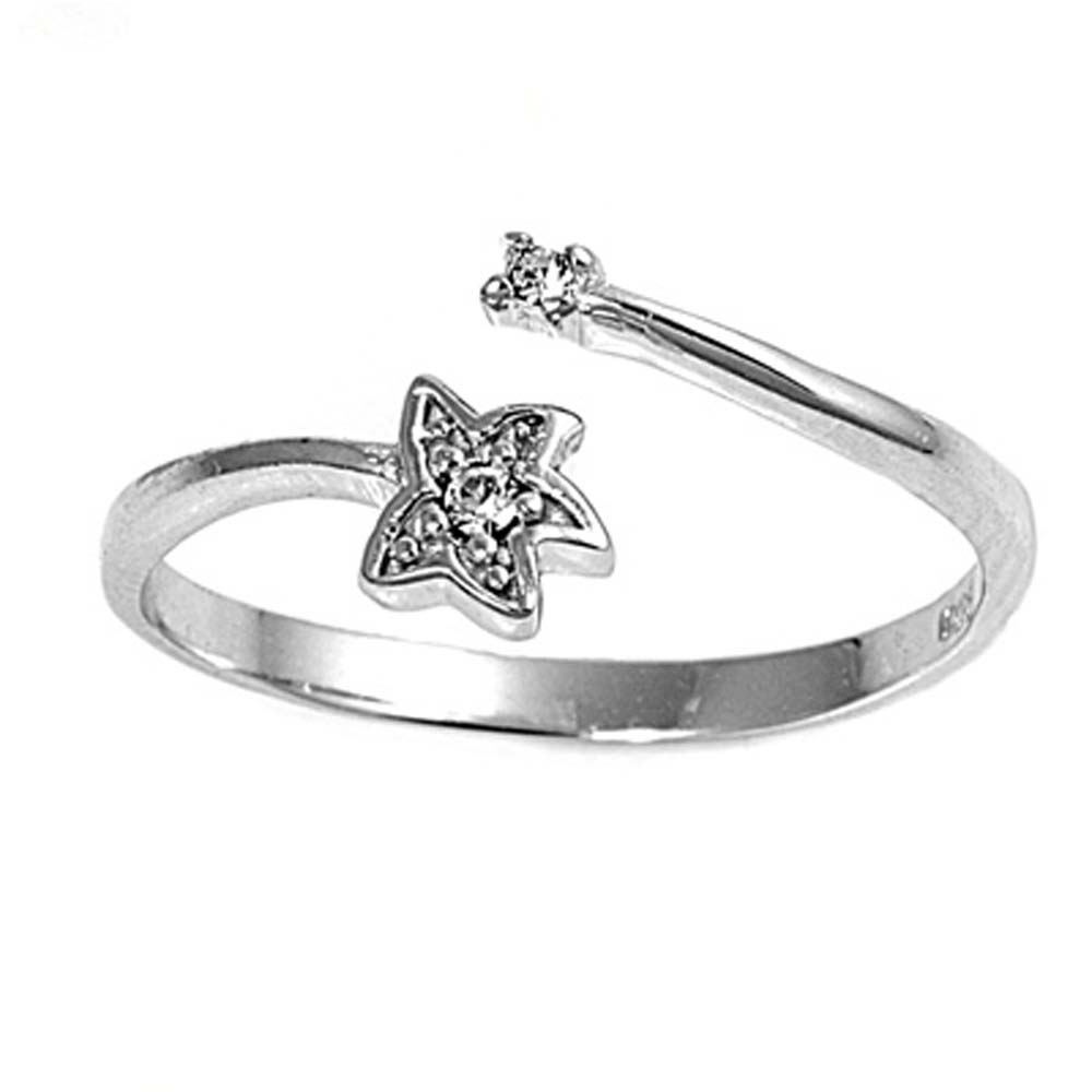 Sterling Silver Clear CZ in Star shape Toe Ring AndFace Height 8mmAndBand Width 2mm