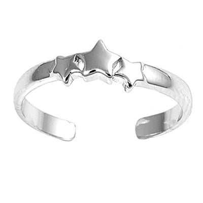 Sterling Silver Classy Three Star Toe RingAnd Face Height 5 MM