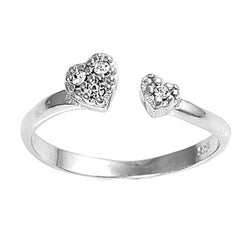 Sterling Silver Clear CZ in Heart shape Toe Ring and Face Height 5mmAndBand Width 2mm