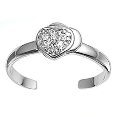 Sterling Silver Elegant Heart with Clear CZ Toe RingAnd Face Height 7 MM