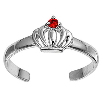Sterling Silver Luxurious Crown with Pink Simulated Diamond Toe RingAnd Face Height 6 MM