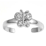 Sterling Silver Rhodium Plated Butterfly With Cubic Zirconia Toe Ring