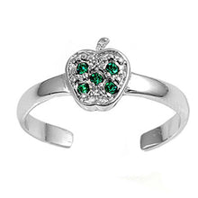 Load image into Gallery viewer, Sterling Silver Luxurious Apple with Emerald Simulated Diamond Toe RingAnd Face Height 7 MM